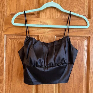 Shein Women's Black Satin Cropped Tank Top Size M Square Neck Sleeveless